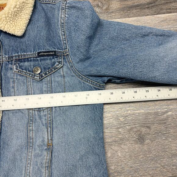 Vintage Y2K Aeropostale Womens‎ M Sherpa Collar Denim Blue Jean Trucker Jacket - Picture 7 of 8